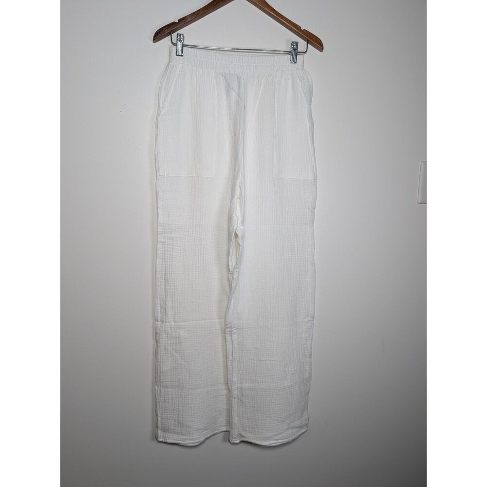 Zenana Cotton Wide Leg High Rise Gauze Pant Loungewear Small Resort Vacation - Picture 2 of 10